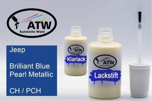 Jeep, Brilliant Blue Pearl Metallic, CH / PCH: 20ml Lackstift + 20ml Klarlack - Set, von ATW Autoteile West.